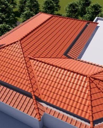 Solar roof tiles installed on a building