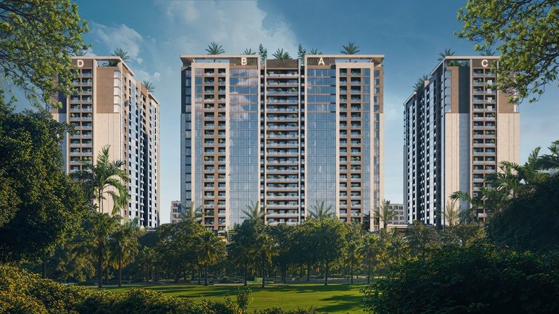 Modern towers with solar-integrated façades by RozhVolt